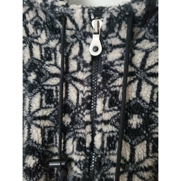 Lands End Womens M 10-12 Full Zip Fleece Jacket Coat Black & White Pockets Hood - Picture 5 of 9